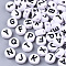 White Opaque Acrylic Beads, Horizontal Hole, Flat Round with Letter, Black, Letter, 7x4mm, Hole: 1.8mm, about 3900pcs/500g