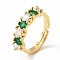 Cubic Zirconia Rectangle Adjustable Ring, Real 18K Gold Plated Brass Jewelry for Women, Lead Free & Cadmium Free, Green, US Size 7 1/4(17.5mm)