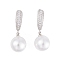 Rack Plating Brass Clear Cubic Zirconia ABS Pearl Earrings, Cadmium Free & Lead Free, Long-Lasting Plated, Round, Hoop Earrings, Platinum, 30x4mm