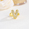 Brass Micro Pave Clear Cubic Zirconia Cuff Rings, Golden, Letter V, Inner Diameter: Adjustable