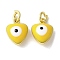 Brass Enamel Charms, with Jump Ring, Lead Free & Cadmium Free, Real 18K Gold Plated, Heart with Evil Eye Charm, Yellow, 9x7x4.5mm, Hole: 2.2mm