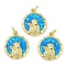 Rack Plating Brass Pendants, with Synthetic Opal, Long-Lasting Plated, Lead Free & Cadmium Free, Flower with Angel Pattern, Real 18K Gold Plated, 17.5x15x2.5mm, Hole: 3mm