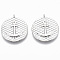 Brass Pendants, Nickel Free, Flat Round with Anchor, Real Platinum Plated, 22.5x20x2.5mm, Hole: 1.4mm