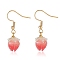 3D Resin Flower Dangle Earrings, Real 18K Gold Plated 304 Stainless Steel Jewelry for Women, Coral, 31mm, Pin: 0.7mm