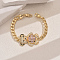 Brass Micro Pave Cubic Zirconia Link Bracelets, Cuban Link Chain Jewelry for Women, Bear, with Alloy Findings, Golden, Pink, Inner Diameter: 7-7/8 inch(20cm)