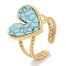 Ion Plating(IP) 304 Stainless Steel Ring, Adjustable Synthetic Turquoise Rings, Heart, 18x17.5mm, Inner Diameter: Adjustable