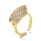 Brass with Cubic Zirconia Open Cuff Rings for Women, Cadmium Free & Nickel Free & Lead Free, Real 18K Gold Plated, 17mm, Inner Diameter: 5.5~10.5mm