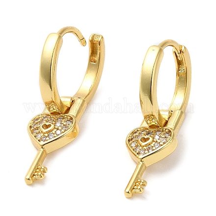 Серьги-кольца из латуни с фианитами в форме сердца KK-Z033-31G-1