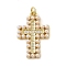 Brass Micro Pave Clear Cubic Zirconia Pendants, Cadmium Free & Lead Free, with ABS Imitation Pearl, Real 18K Gold Plated, Cross, 21.5x14.5x3mm, Hole: 1.6mm