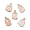 Natural Rose Quartz Faceted Pendants, Rack Plating Golden Plated Brass Teardrop Charms, 17x10x6mm, Hole: 1.5mm