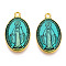 Brass Enamel Pendants, Long-Lasting Plated, Oval with Saint, Golden, Medium Turquoise, 25.5x15x2mm, Hole: 2mm