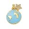 Brass Micro Pave Cubic Zirconia Pendants, with Enamel, Earth with Star, Long-Lasting Plated, Cadmium Free & Lead Free, Rack Plating, Real 18K Gold Plated, 22mm, Hole: 5.5mm