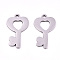 Non-Tarnish 201 Stainless Steel Pendants, Laser Cut, Heart Key, Stainless Steel Color, 19.5x11.5x0.9mm, Hole: 1.6mm