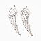 Non-Tarnish 304 Stainless Steel Pendants, Laser Cut, Wing, Stainless Steel Color, 43x13.5x1mm, Hole: 1.4mm
