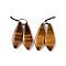 2Pcs Natural Tiger Eye Pendants, Gems Charms, Teardrop, 38x13x4mm, Hole: 1mm