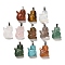 Natural & Synthetic Mixed Gemstone Pendants, Cat Shape Charms with Platinum Plated Iron Snap on Bails, 28~29x19~21x9~11.5mm, Hole: 7x3.5mm