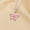 Plum Blossom Flower Brass Cubic Zirconia Pendant Necklaces for Women, Platinum, Pearl Pink, 15.75 inch(40cm)