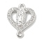 Rack Plating Brass Micro Pave Clear Cubic Zirconia Religion Heart Virgin Mary Connector Charms, Long-Lasting Plated, Lead Free & Cadmium Free, Platinum, 16x12.5x2.2mm, Hole: 1.6mm