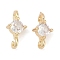 Brass Clear Cubic Zirconia Connector Charms, Long-Lasting Plated, Cadmium Free & Nickel Free & Lead Free, Flat Round Links, Real 14K Gold Plated, 11.5x5.5x4.5mm, Hole: 1.2mm