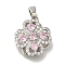 Rack Plating Brass Micro Pave Cubic Zirconia Pendant, Lead Free & Cadmium Free, Long-Lasting Plated, Flower, Platinum, Pearl Pink, 18x15x5mm, Hole: 4x3mm