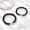 Natural Obsidian Stretch Bracelets Sets, Pi Xiu, with Alloy Beads, Inner Diameter: 2-3/8 inch(6cm)