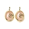 Natural Rose Quartz Oval Pendants, Ion Plating(IP) Golden Plated Brass Vortex Charms, 24x14x6mm, Hole: 4.5x2.5mm