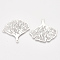 Brass Pendants, Etched Metal Embellishments, Cadmium Free & Nickel Free & Lead Free, Ginkgo Leaf, Platinum, 30x33x0.3mm, Hole: 1.4mm