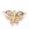 Brass Micro Pave Cubic Zirconia Links connectors, Butterfly, Colorful, Golden, 15x24.5x5mm, Hole: 1.4mm