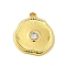 304 Stainless Steel Pendants, with Rhinestone, Flat Round Charm, Real 18K Gold Plated, 22x19.5x4mm, Hole: 2mm