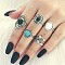 5Pcs Alloy with Synthetic Turquoise Finger Rings, Oval/Triangle/Flat Round, Antique Silver, Inner Diameter: 14~18mm