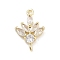 Brass Pave Clear Cubic Zirconia Leaf Links Connector Charms, Long-Lasting Plated, Cadmium Free & Nickel Free & Lead Free, Real 14K Gold Plated, 15.5x10.5x3.5mm, Hole: 1.2mm
