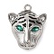 Alloy Enamel with Rhinestone Pendants, Leopard Head Charms, Platinum, 40.5x32x13mm, Hole: 3.5mm