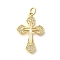 Brass Micro Pave Clear Cubic Zirconia Pendants, Cross Charms, with Jump Ring, Real 18K Gold Plated, 24x16x1.8mm, Hole: 3mm