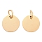 Ion Plating(IP) 304 Stainless Steel Pendants, with Jump Ring, Manual Polishing, Flat Round Charm, Stamping Blank Tag, Golden, 10x1mm, Hole: 3.5mm