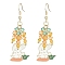 Alloy Enamel Rabbit & Carrot Dangle Earrings, Glass Cluster Earrings with Brass Pins, Colorful, 57x20mm