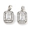 Brass with Clear Cubic Zirconia Charms, Cadmium Free & Nickel Free & Lead Free, Rectangle Charms, Platinum, 14x9.5x5mm, Hole: 2.8x5mm