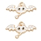 Halloween Alloy Enamel Pendants, Light Gold, Devil Cat Charm, White, 16.5x26.5x1.5mm, Hole: 1.5mm
