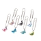 7Pcs 7 Colors Butterfly Alloy Enamel Pendant Bookmarks, Iron Long Paper Clips, Mixed Color, 71mm, 1pc/color