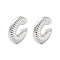 Brass Textured Ring Cuff Earrings, Long-Lasting Plated, Cadmium Free & Lead Free, Platinum, 25x7.5mm