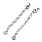 Tarnish Resistant 304 Stainless Steel Curb Chain Extender, End Chains with Lobster Claw Clasps and Flat Round Chain Tabs, Stainless Steel Color, 66mm