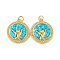 Brass Micro Pave Cubic Zirconia with Synthetic Opal Pendants, with Jump Ring, Cadmium Free & Lead Free, Flat Round with Gesture, Real 18K Gold Plated, 21.5x19x3.5mm
