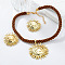 Sun Alloy with Polyester Cord Pendant Necklace & Stud Earrings Sets, Golden, Saddle Brown, 450mm