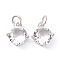 Brass Cubic Zirconia Charms, with Jump Ring, Long-Lasting Plated, Lead Free & Cadmium Free, Round, Real Platinum Plated, 11.5x10x5.5mm