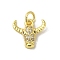 Real 18K Gold Plated Brass Pave Clear Cubic Zirconia Pendants, Cadmium Free & Nickel Free & Lead Free, with Jump Rings, Cattle, 11x12x2.5mm, Hole: 3mm