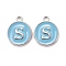 Platinum Plated Alloy Enamel Charms, Cadmium Free & Lead Free, Enamelled Sequins, Flat Round with Letter, Letter.S, 14x12x2mm, Hole: 1.5mm