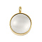 Ion Plating(IP) 304 Stainless Stee Locket Pendants, with Glass, Flat Round Charm, Real 18K Gold Plated, 26x19x13mm, Hole: 5mm