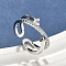 Brass Micro Pave Cubic Zirconia Cuff Rings, Cadmium Free & Nickel Free & Lead Free, Star, Real Platinum Plated, 7mm