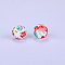 Printed Round with Flower Pattern Silicone Focal Beads, Random Color, 15x15mm, Hole: 2mm