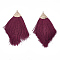 Polyester Tassel Big Pendant Decorations, with Alloy Findings, Golden, Medium Violet Red, 100~108x51~62x7mm, Hole: 2mm