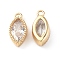 Brass Pendants with Clear Glass Pendants, Horse Eye Charms, Real 18K Gold Plated, 14x6.5x3.5mm, Hole: 1.4mm